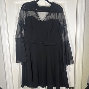 Unique Vintage Black Mesh Sleeve Dress
